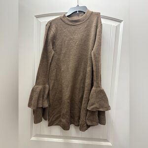 Very J Brown Ruffle Cuff Turtleneck Sweater